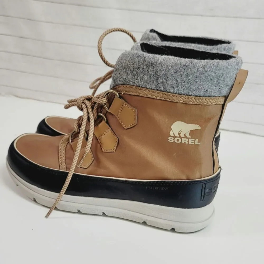 Sorel Explorer Carnival Waterproof Snow Boot in Elk/Dark Stone, sz 9